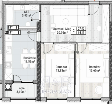 De vânzare apartament 68,11 mp – Colina Verde Residence, Durlesti