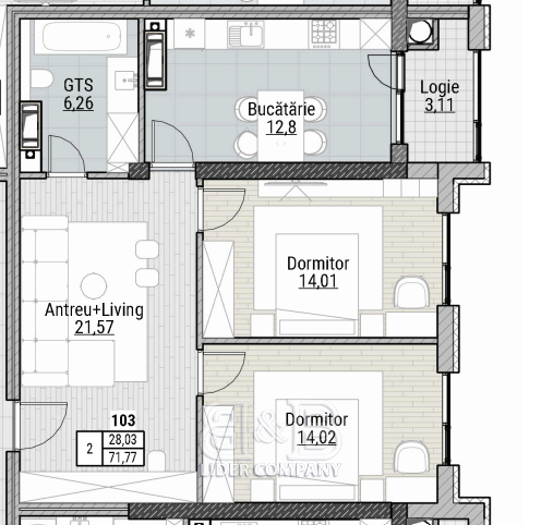 De vânzare apartament 71,77 mp – Colina Verde Residence, Durlesti
