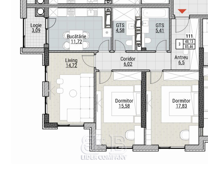 De vânzare apartament 85,46 mp – Colina Verde Residence, Durlesti