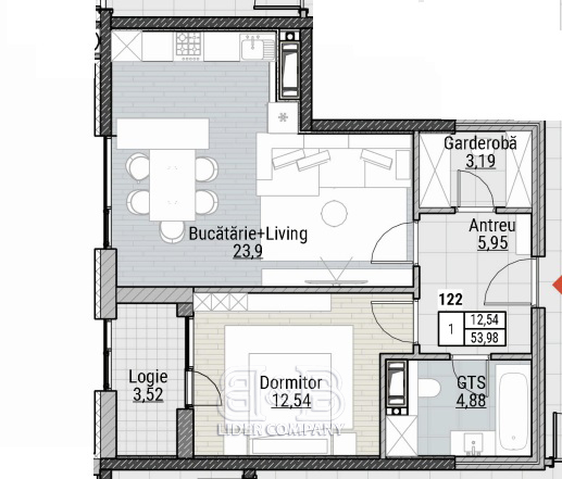 De vânzare apartament 53,98 mp – Colina Verde Residence, Durlesti