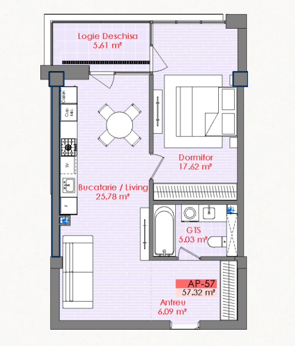 Apartament cu 1 cameră, 57 mp, Dumbrava Complex Premium Life
