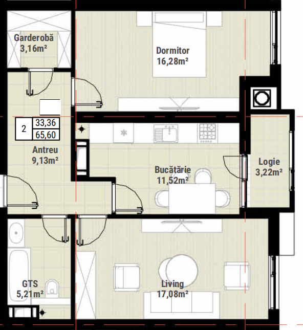 Apartament cu o camera spre vinzare in complex Colina Verde, 65,50 m2
