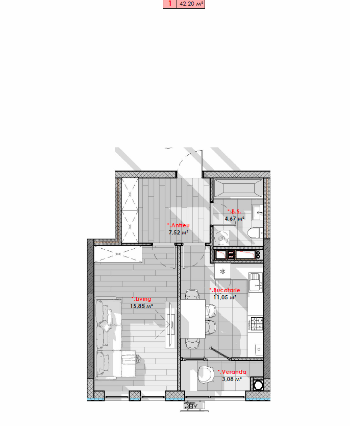 Se vinde apartament 42,20 mp, în complexul Solaris, sectorul Telecentru