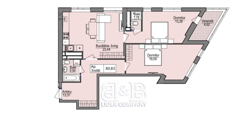 De vânzare Apartament cu 3 camere 80,83 mp,  Complex Cartierul Cluj