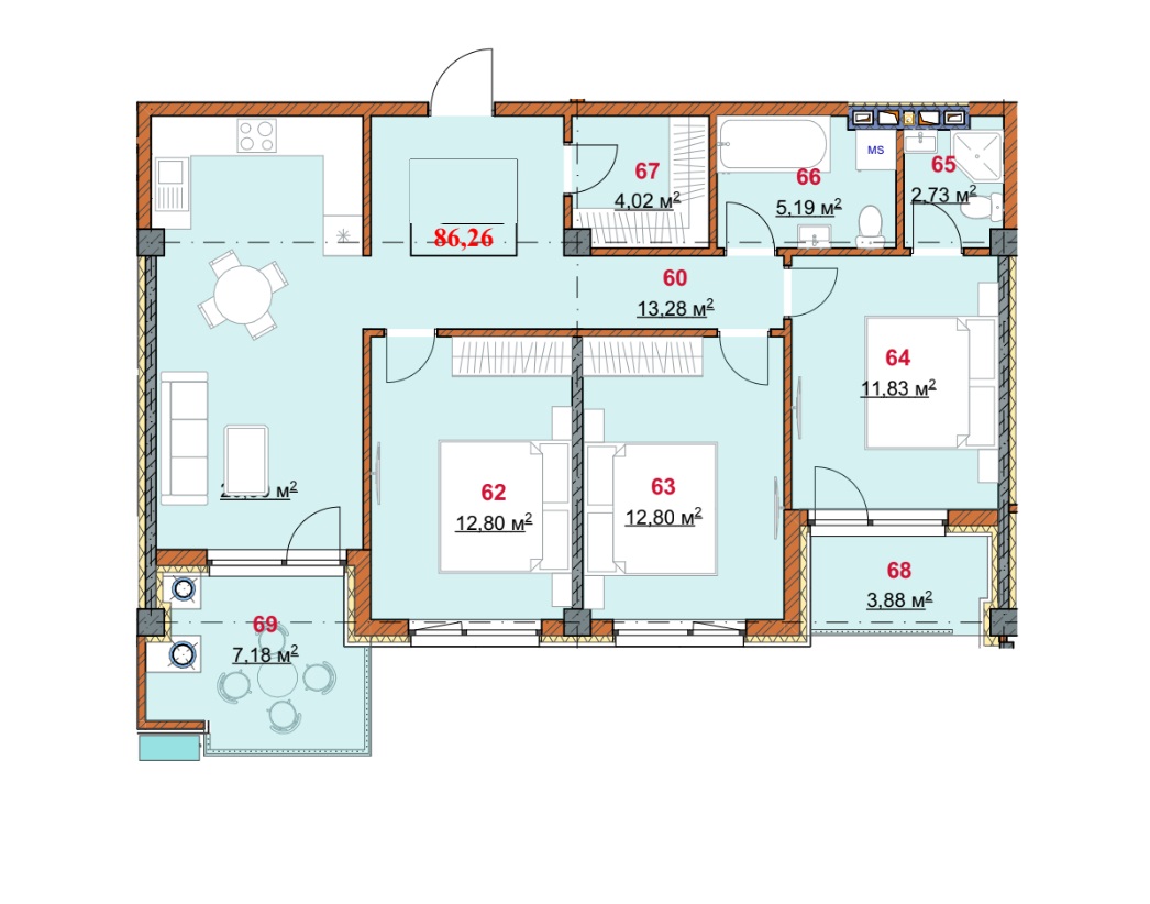 Apartament cu 3 camere, 86,39 m², Botanica, Chișinău Grenoble Solomon