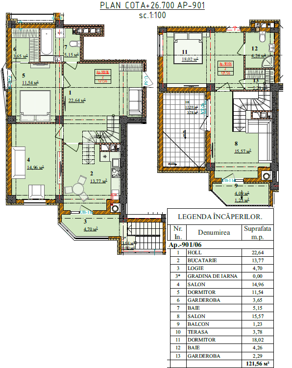 PENTHOUSE de Vânzare – 121,56 mp, Bloc A06 – Complex Cluj