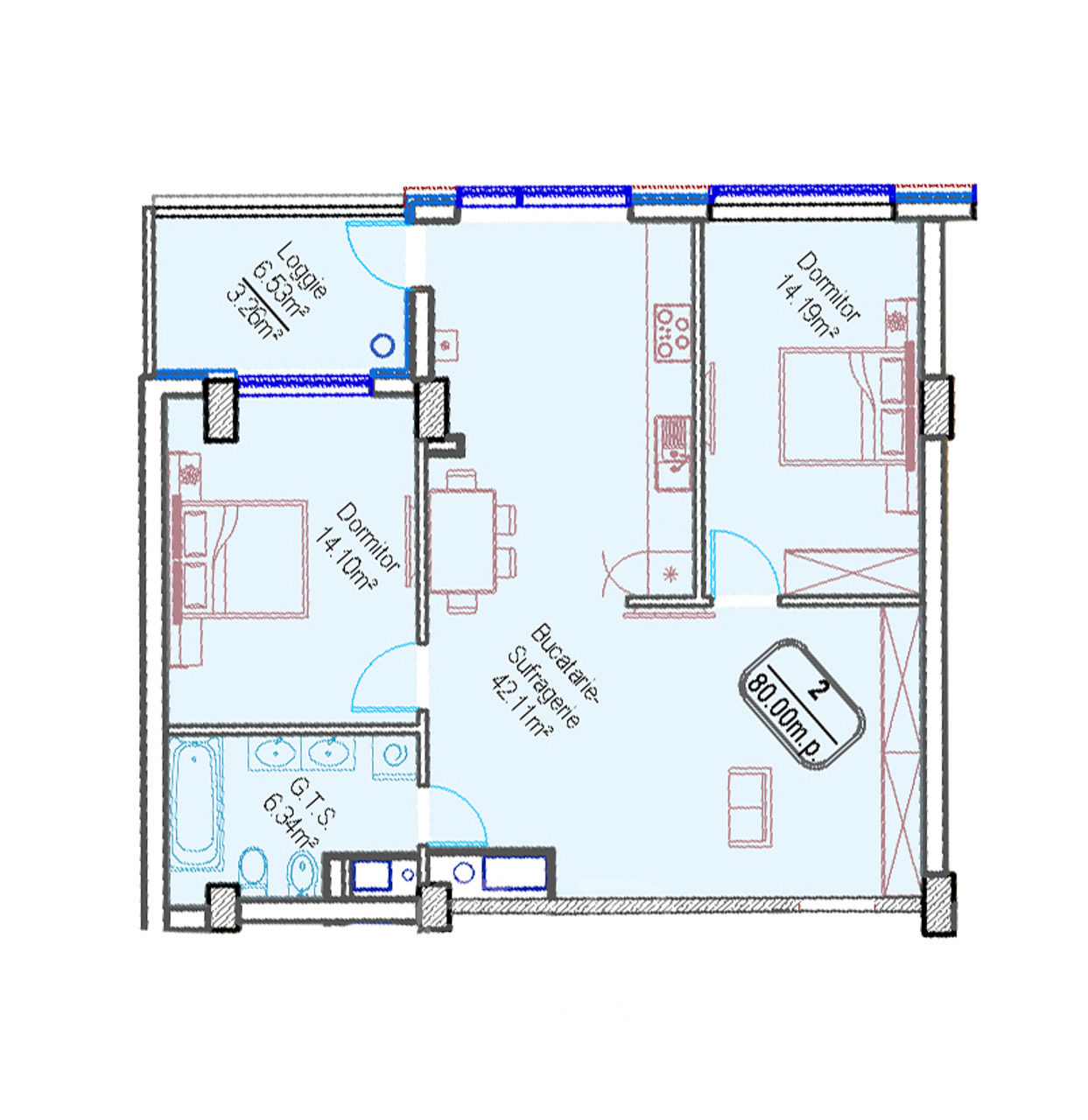 Apartament cu 2 camere, 81 mp, Complex Premium UPTown Durlești, Chișinău