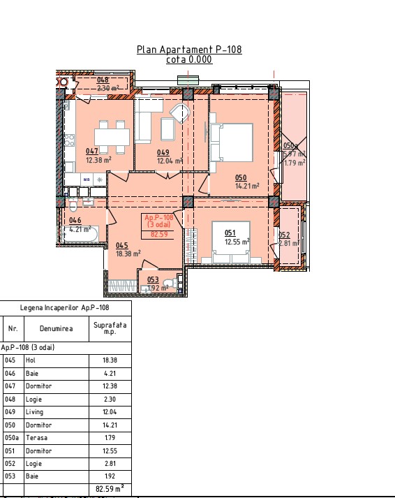 Apartament de vanzare – 82,59 mp, Bloc A02 – Complex Cluj