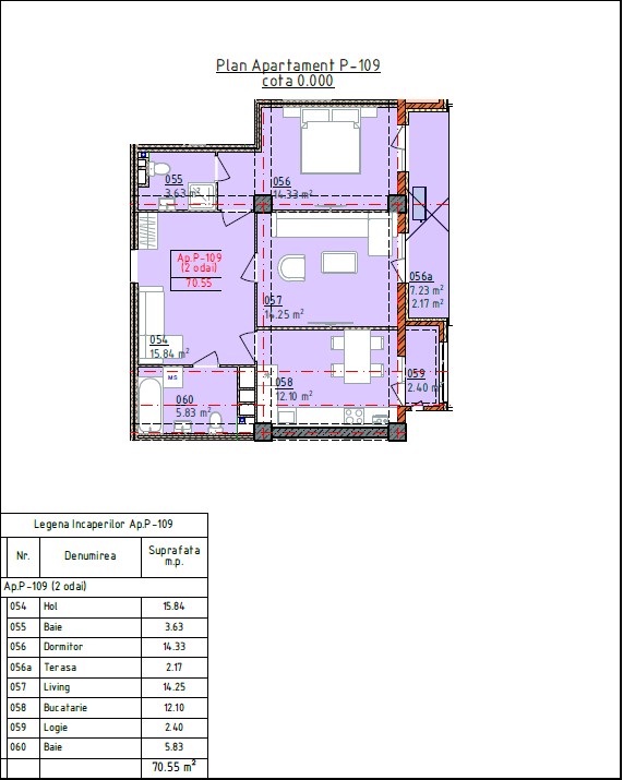 Apartament de vanzare – 70,55 mp, Bloc A02 – Complex Cluj
