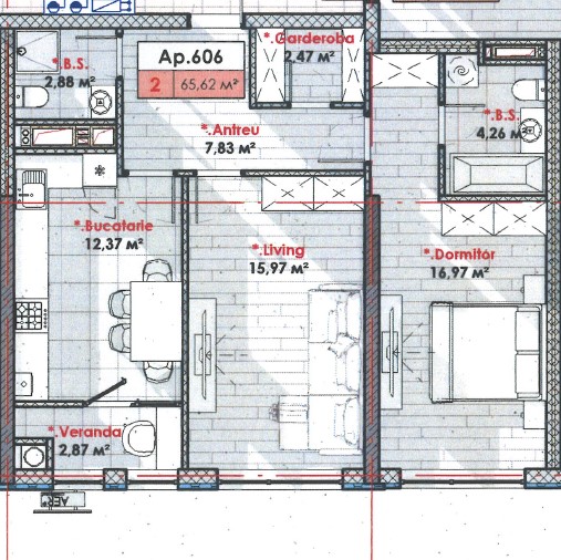 Apartament cu 2 camere, 65,62 m², Telecentru, Chișinău
