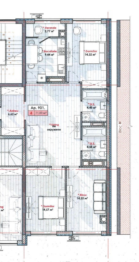 Chisinau apartament cu 3 camere 71 mp - VARIANTA ALBA Telecentru