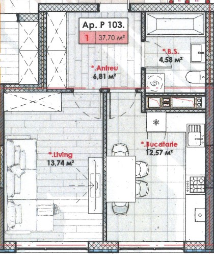 Apartament cu 1 camera, 37,70 m², Telecentru, Chișinău