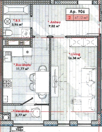 Apartament cu 2 camere 67,12 m², Telecentru, Chișinău