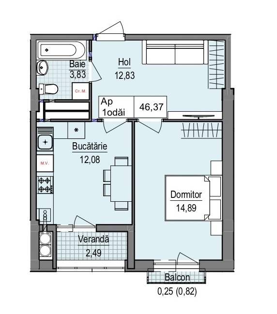 Se vinde apartament de 46,6 mp – Blocul A09, Complexul Cluj