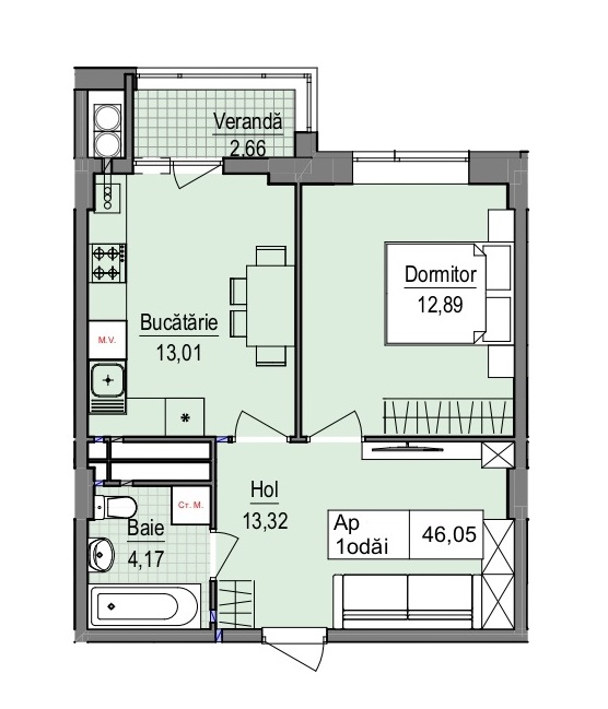 Se vinde apartament de 46,05 mp – Blocul A09, Complexul Cluj