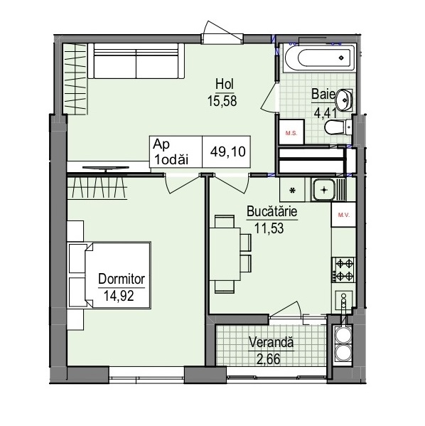 Se vinde apartament de 49,1 mp – Blocul A09, Complexul Cluj