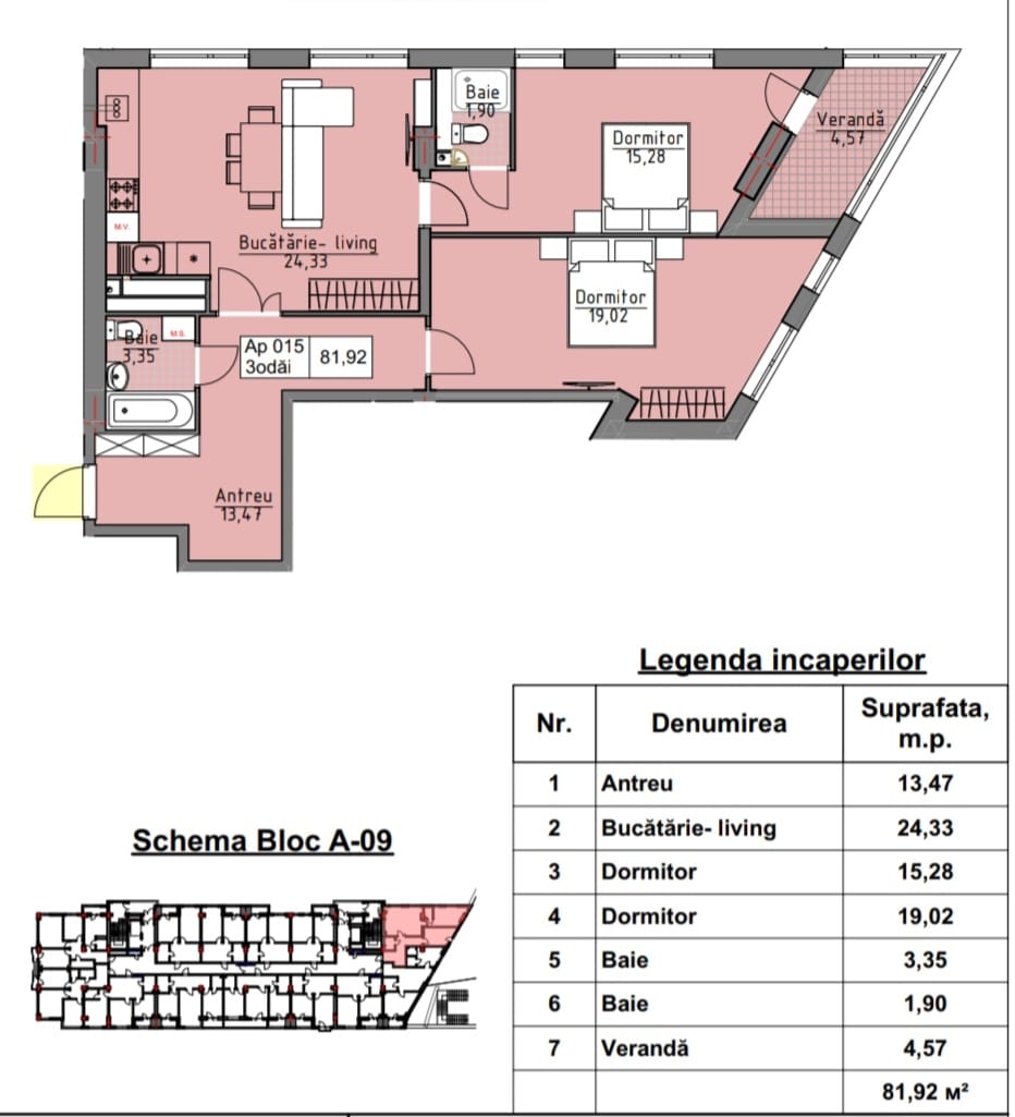Apartament de Vânzare – 81,92 mp, Bloc A09, Cartierul Cluj
