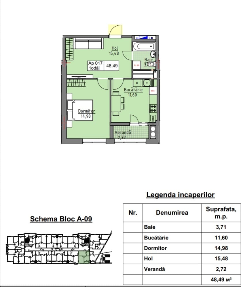 Apartament de Vânzare – 48,49 mp, Bloc A09, Cartierul Cluj