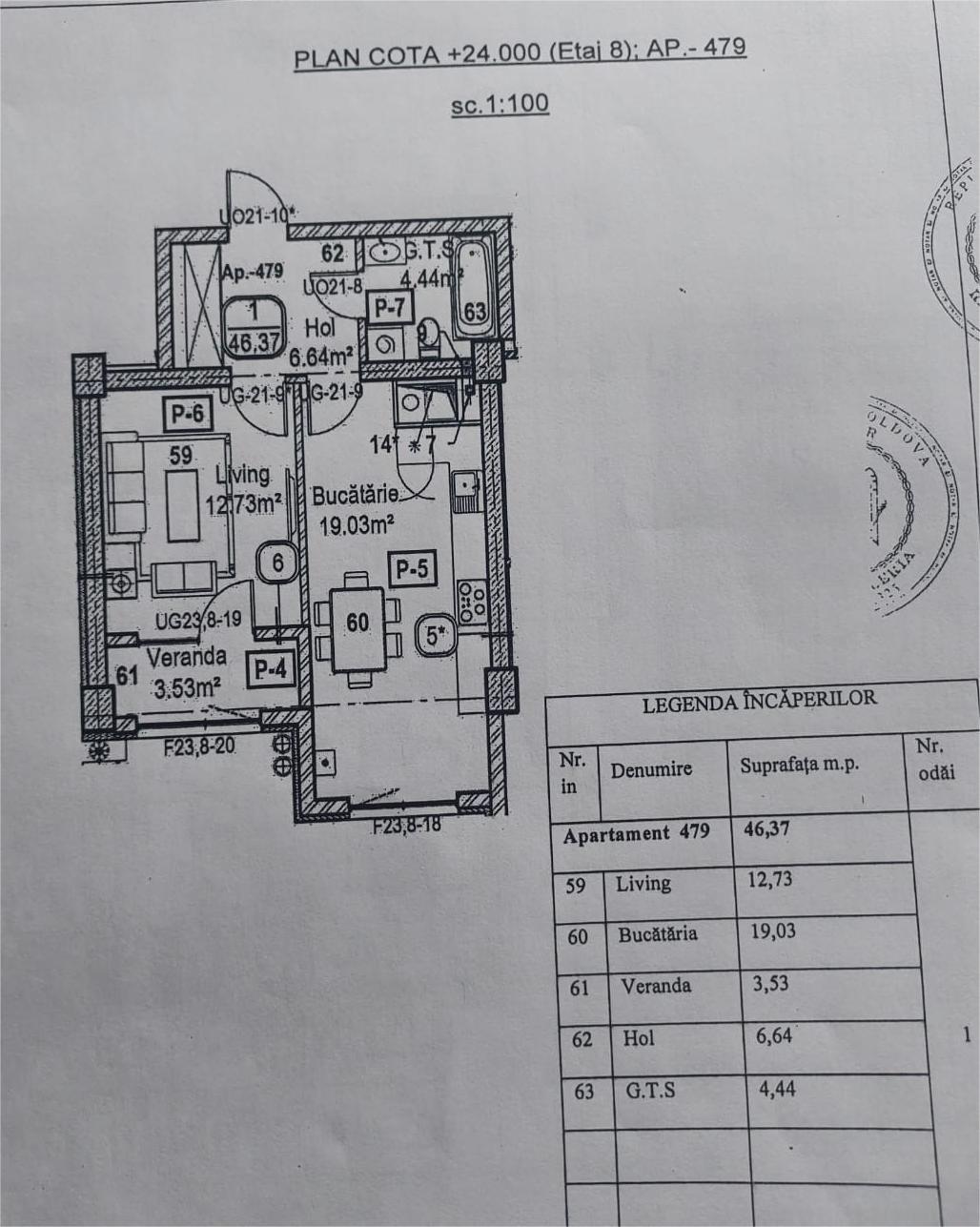 De vânzare apartament, 46.37 mp - complex Horus, sector Râșcani