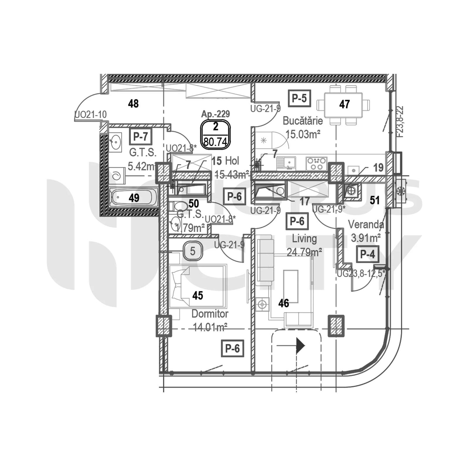De vânzare apartament-  80.74 mp - complex Horus, sector Râșcani