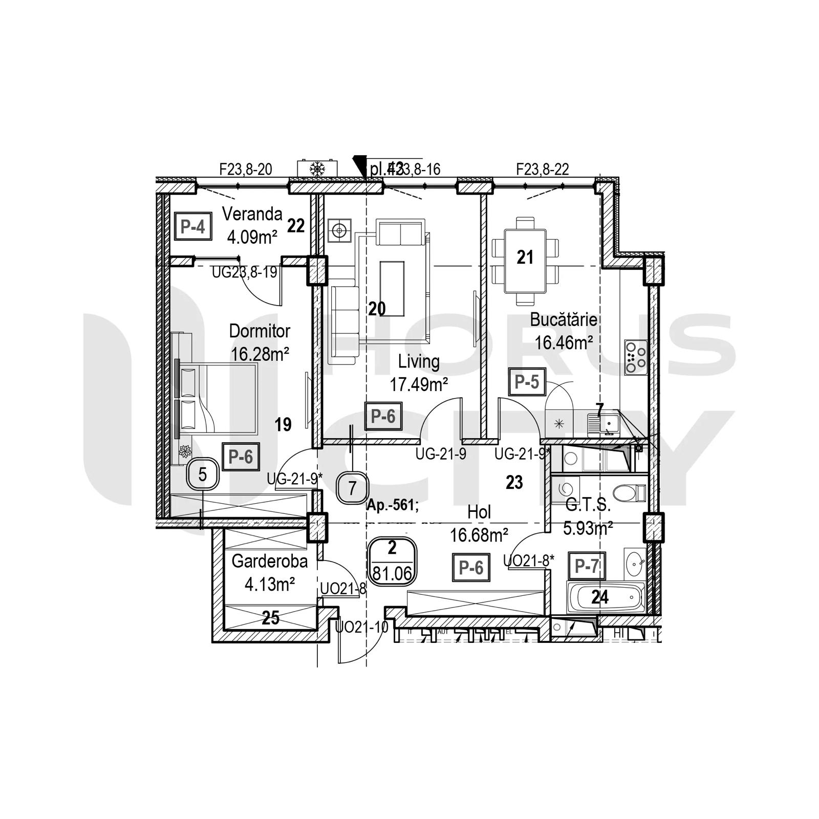 De vânzare apartament- 81.06 mp - complex Horus, sector Râșcani
