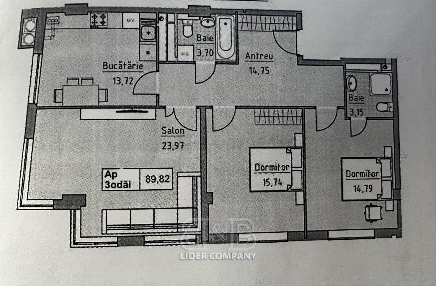 De vânzare Apartament cu 3 camere 89,82 mp,  Complex Cartierul Cluj