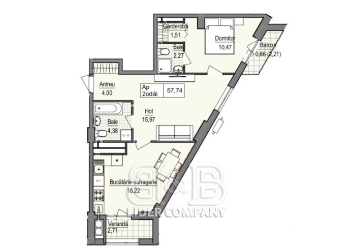 Apartament de vânzare 1 cameră + living, 57,7 mp – Bloc A09, Complex Cluj