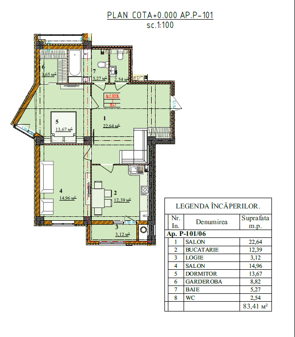 Apartament de Vânzare – 83,41 mp, Bloc A06 – Complex Cluj