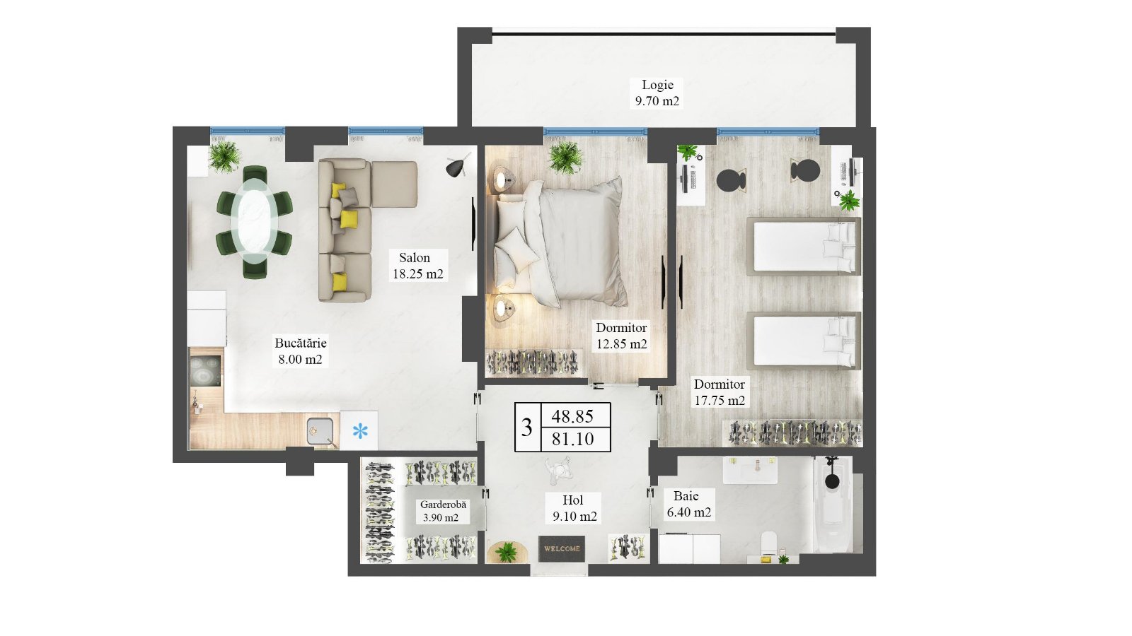 Apartament 81,10 mp - Complexul Nicolae Testemițanu