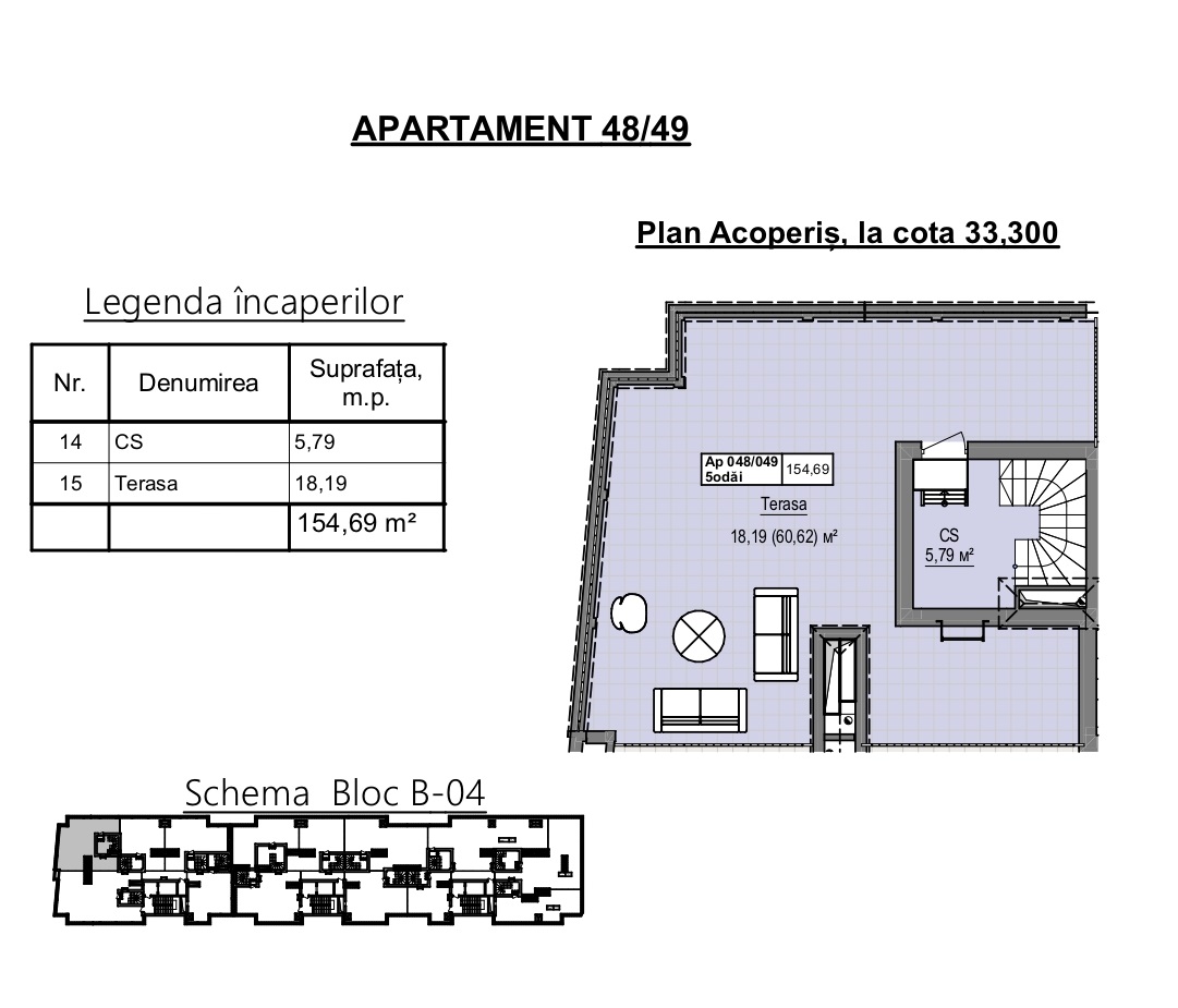 Penthouse de vânzare – Cartier Cluj, Bloc B04, 154,69 mp