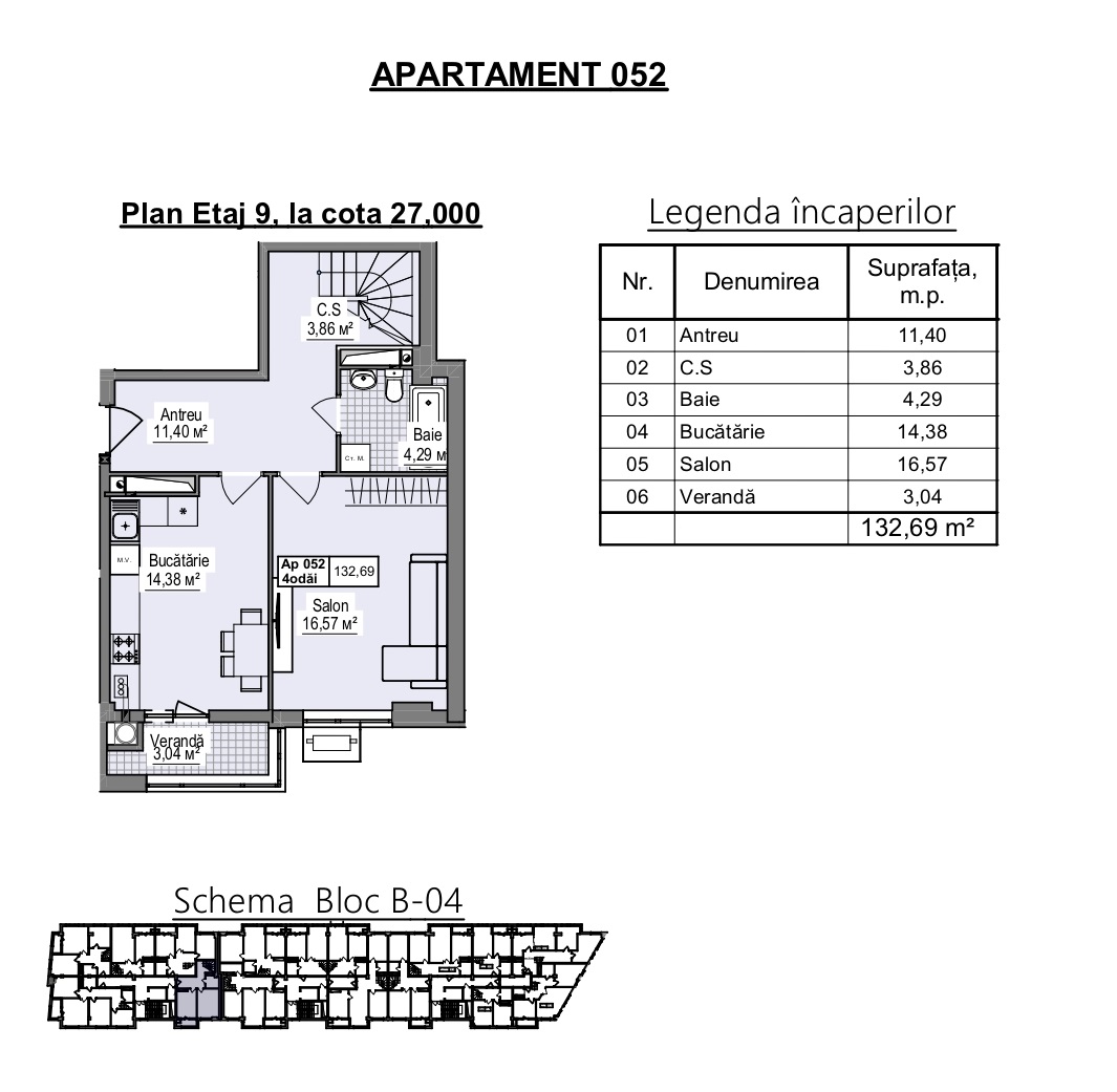 Penthouse de vânzare – Cartier Cluj, Bloc B04, 134 mp