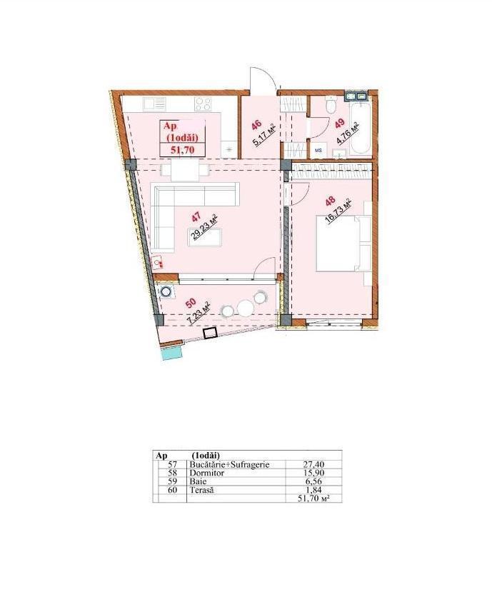 Apartament de Vânzare 51,70 mp - Grenoble Residence, Botanica - Solomon Construct