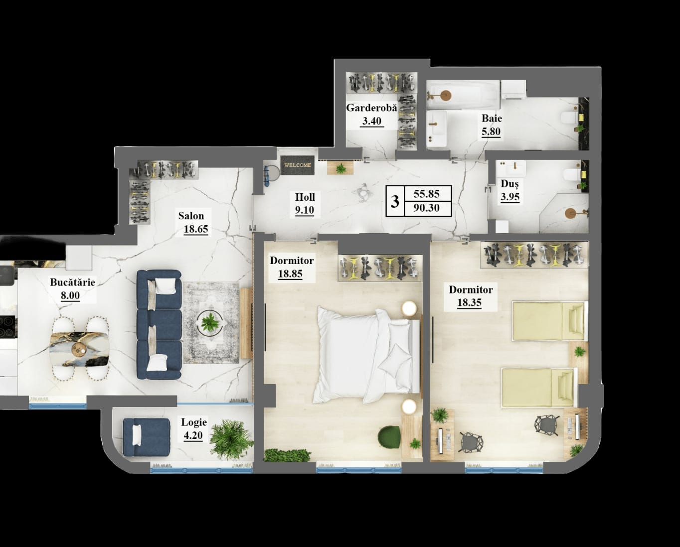 Apartament cu 3 camere - 90 mp, sectorul Ciocana