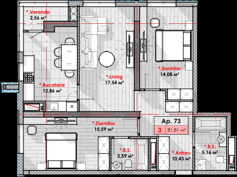 Vânzare Apartament 3 Camere, 81.81 mp – Complex Smart Home, Râșcani