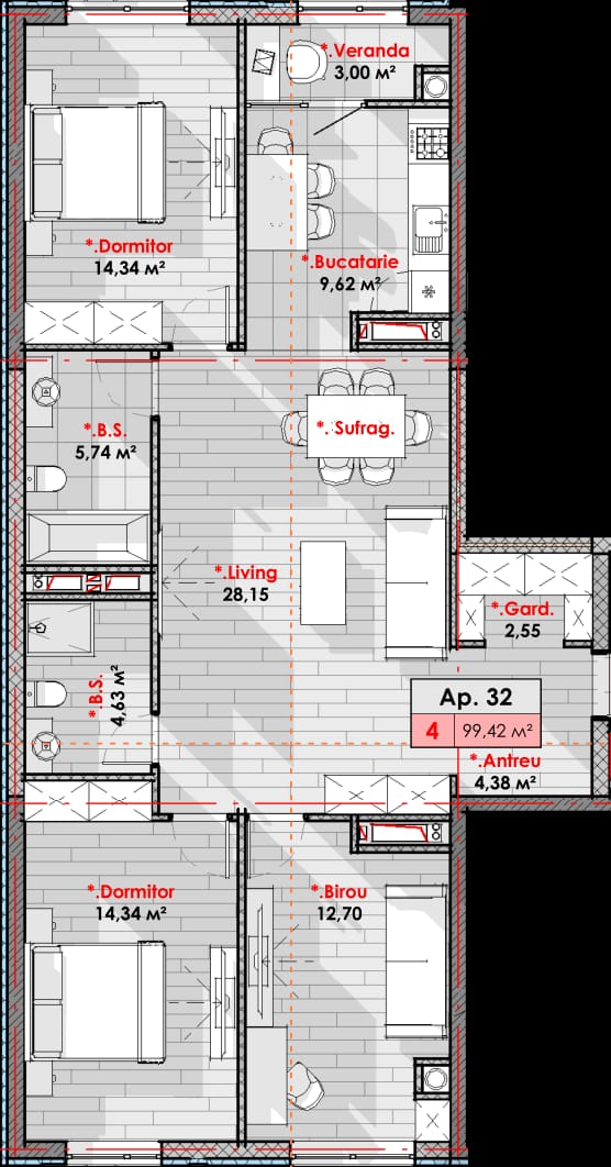 Vânzare Apartament 4 Camere, 99,42 mp BLOC G – Complex Smart Home, Râșcani
